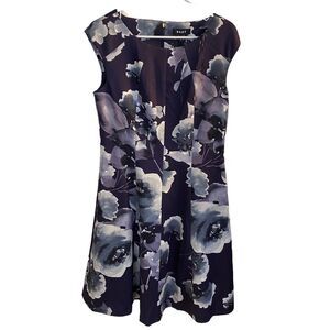 DKNY Purple Floral Cap Sleeve A-line Dress Sz 10